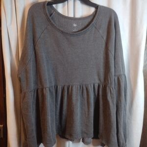Gray Soft Ruffled Sweatshirt Top